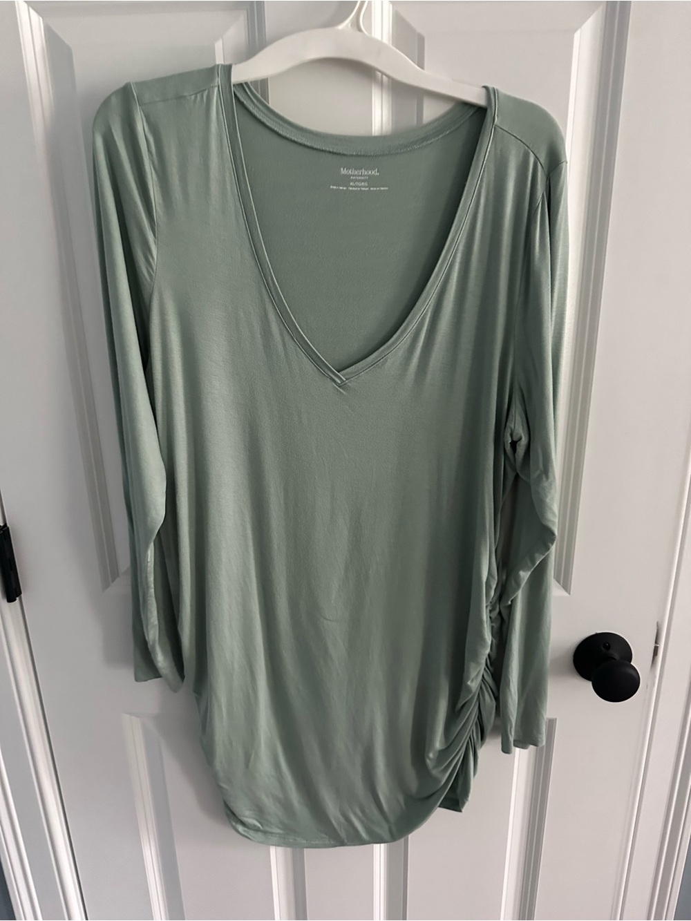 Motherhood Maternity Sage Green V-Neck Ruched Long Sleeve Top